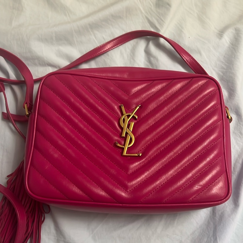Saint Laurent Pink Quilted Leather Crossbody Bag with Gold Hardware